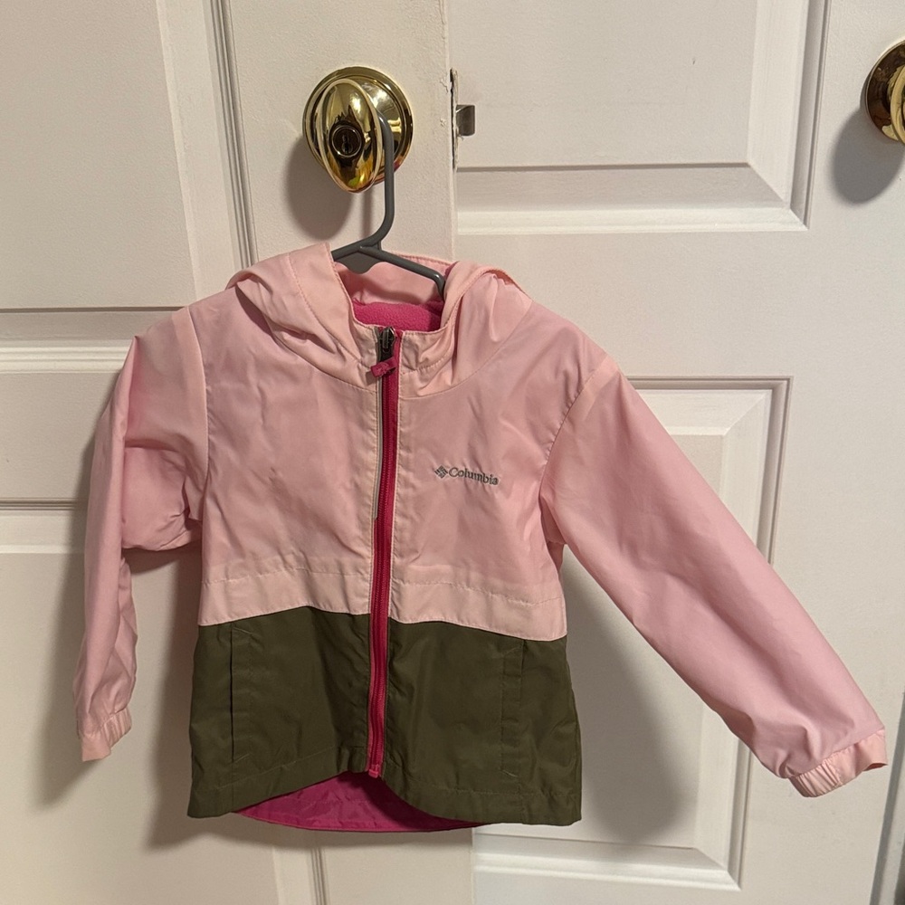 Columbia Two-Tone Pink and Gray Hooded Rain Jacket 3T